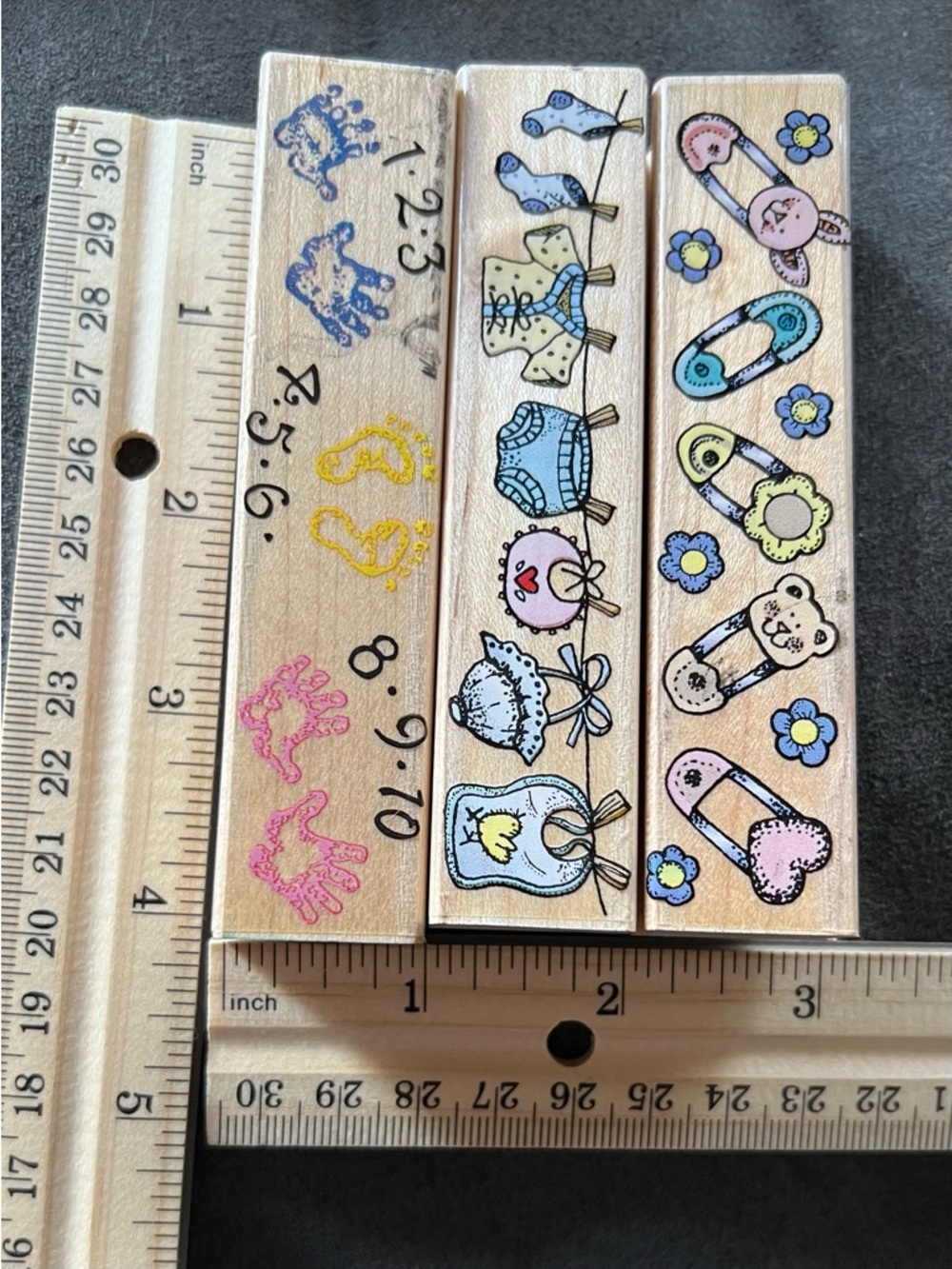 Baby-Themed Wooden Craft Stamps - Pastel Pink/Blue/Yellow